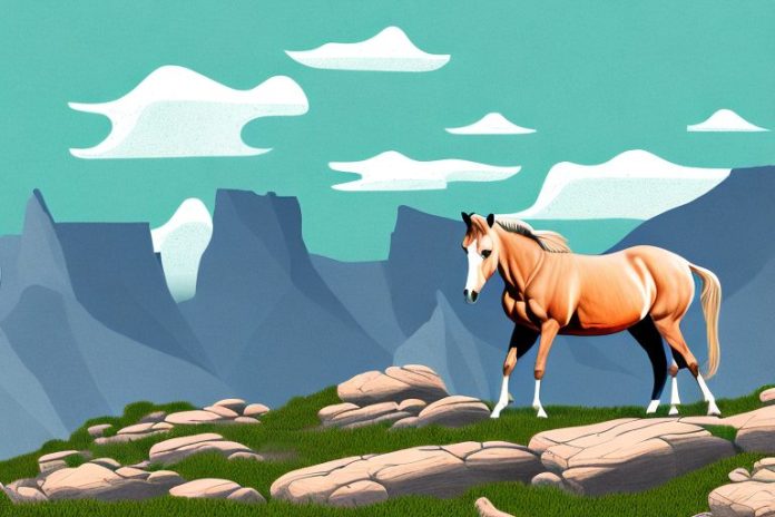 A horse in a rocky mountain landscape in springbok