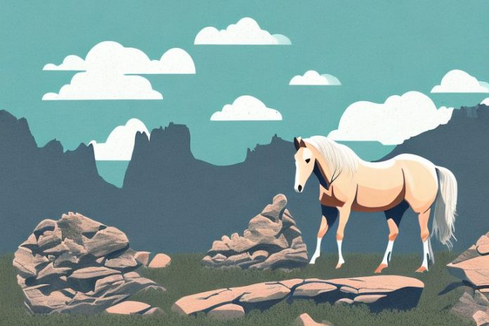 A horse in a rocky mountain landscape in colesberg
