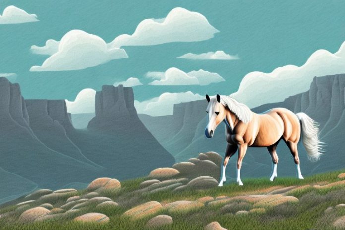 A horse in a mountainous landscape in calvinia
