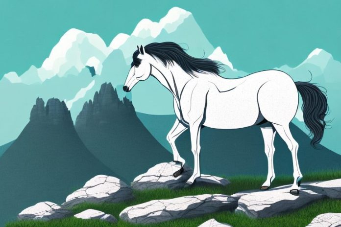 A majestic horse standing atop a rocky mountain in rustenburg