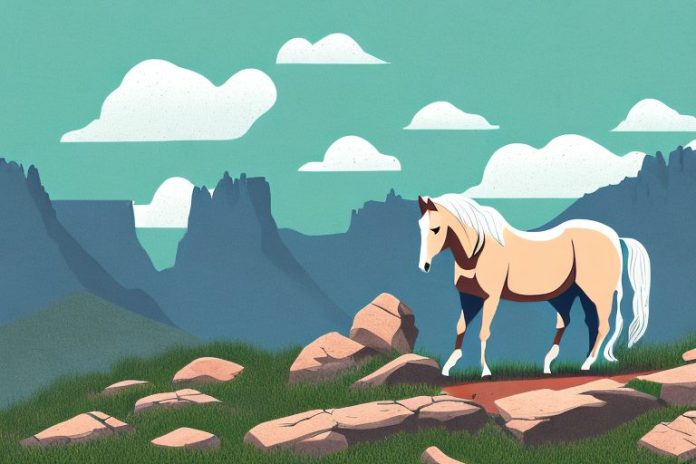 A horse in a rocky mountain landscape in lichtenburg