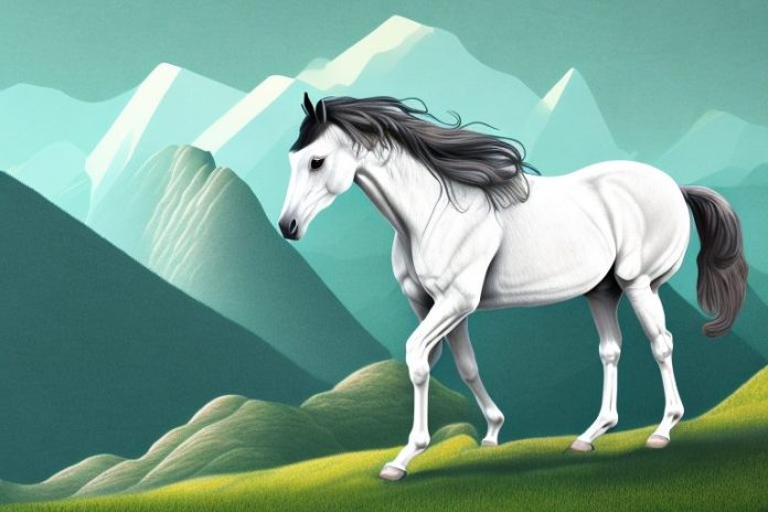 A horse in a mountainous landscape
