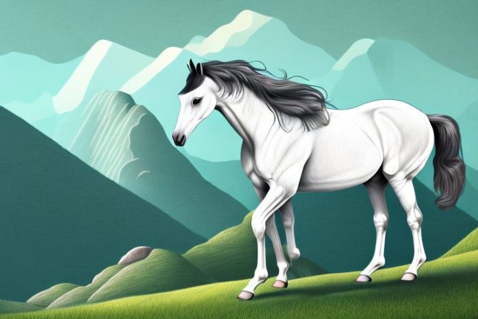 A horse in a mountainous landscape