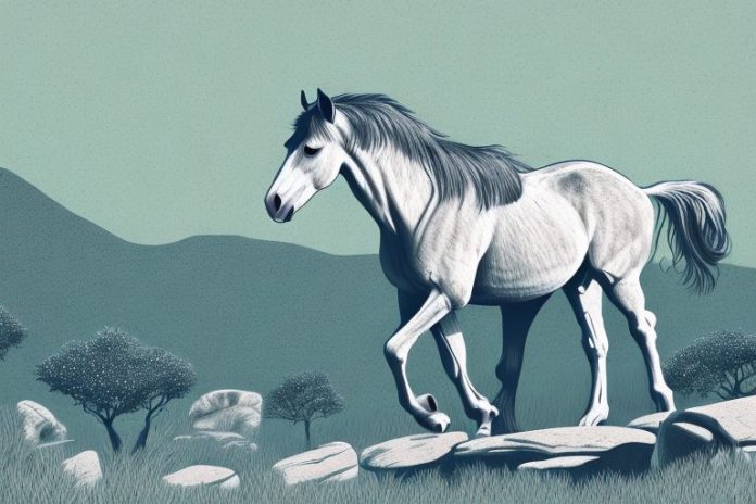 A horse in the rugged landscape of mabopane