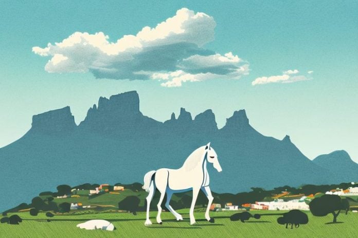 A horse in a mountainous landscape in simon's town