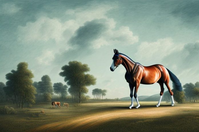 A dutch warmblood horse in a rural landscape in pinetown