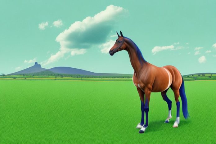 A dutch warmblood horse standing in a lush green pasture in jeffreys bay
