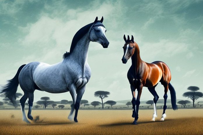 A dutch warmblood horse in a rural south african landscape