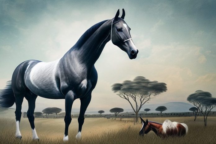 A dutch warmblood horse in a rural setting in south africa
