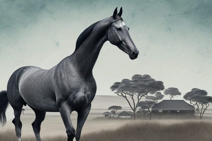 A dutch warmblood horse in a rural south african landscape