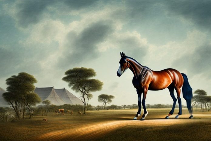 A dutch warmblood horse in a rural landscape in limpopo