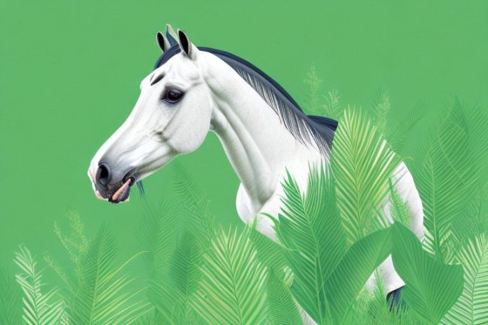 A dutch warmblood horse in a lush