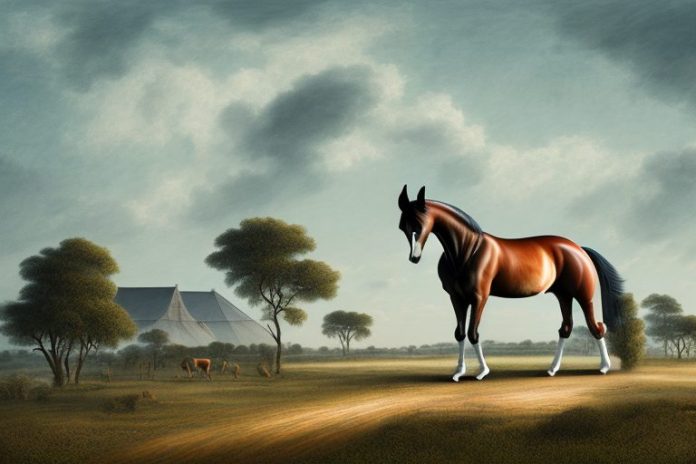 A dutch warmblood horse in a rural landscape in mpumalanga