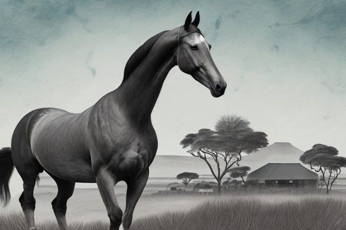A dutch warmblood horse in a rural south african landscape