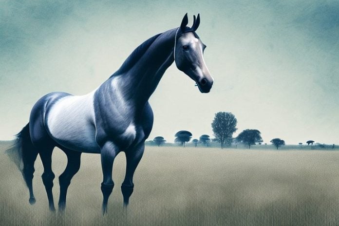 A dutch warmblood horse in a field in white river