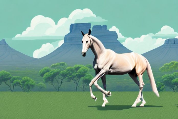 A dutch warmblood horse in a lush south african landscape