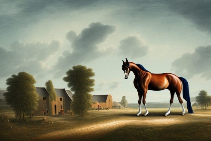 A dutch warmblood horse in a rural landscape in postmasburg