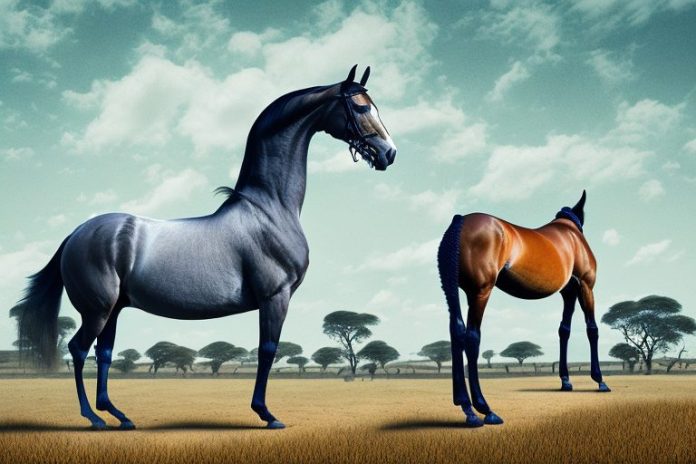 A dutch warmblood horse in a rural south african landscape