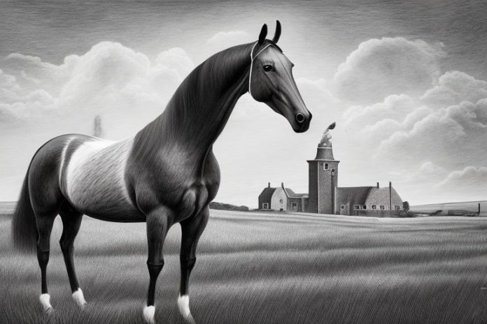 A dutch warmblood horse in a rural setting in orkney