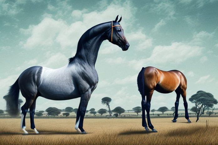 A dutch warmblood horse in a rural south african landscape