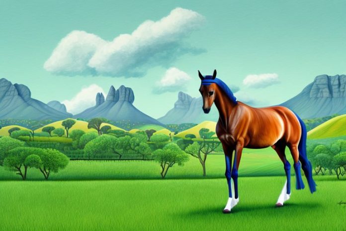 A dutch warmblood horse in a lush