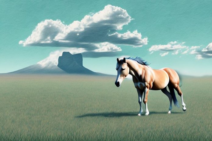 A mustang horse in a field in newcastle