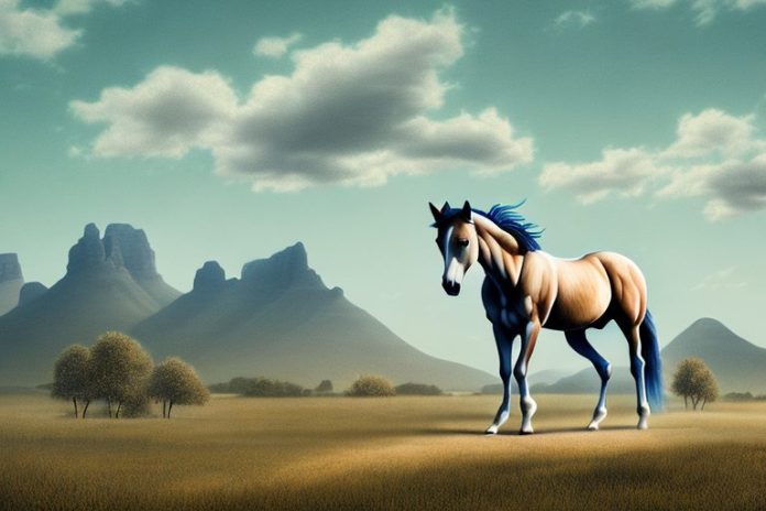 A mustang horse in a rural landscape in pinetown