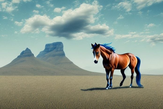 A mustang horse in a field in king william's town