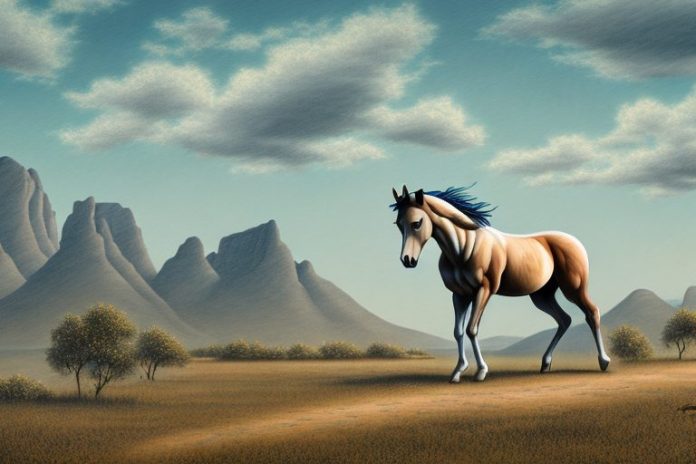 A mustang horse in a rural landscape in botshabelo