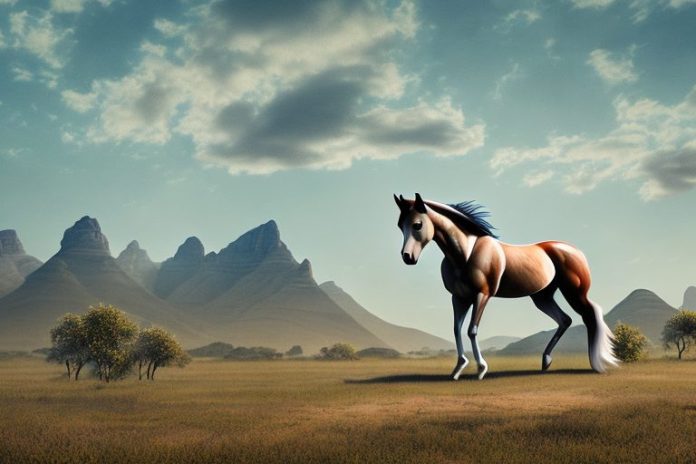 A mustang horse in a rural landscape in phuthaditjhaba