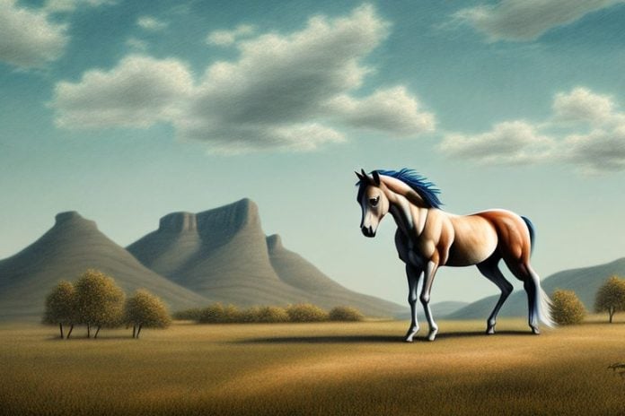 A mustang horse in a rural landscape in virginia