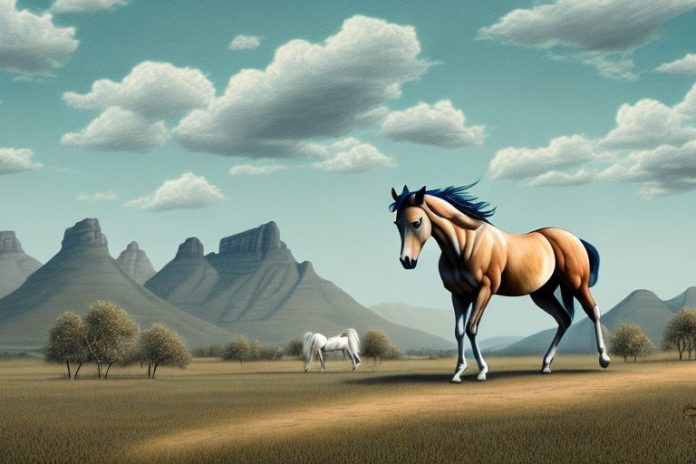 A mustang horse in a rural landscape in gauteng