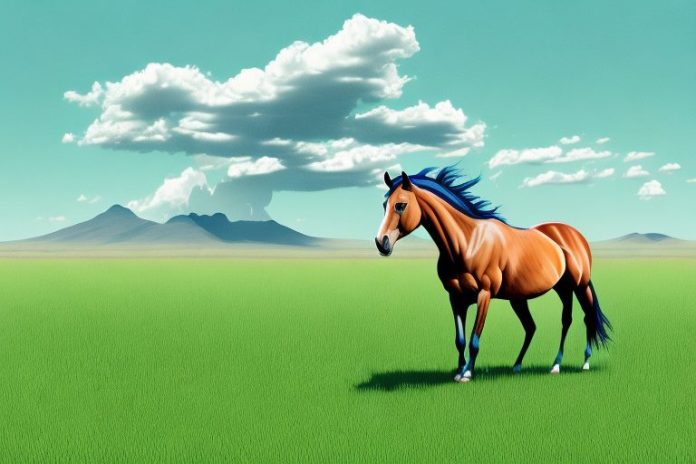A mustang horse in a grassy field in limpopo
