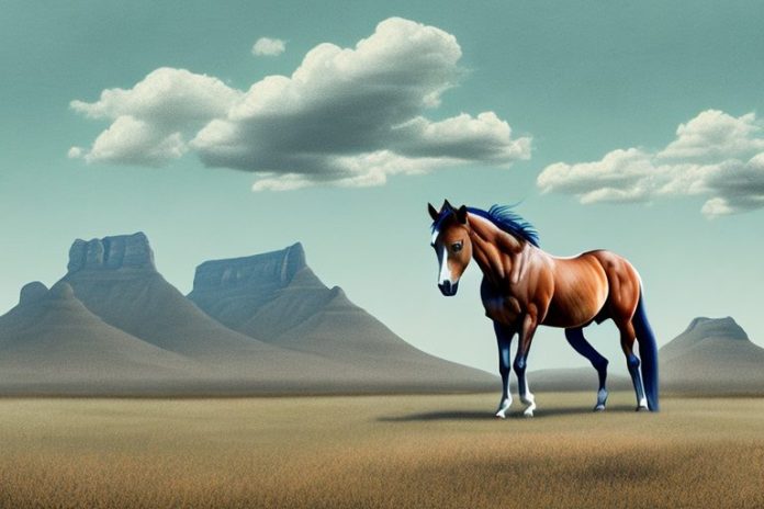 A mustang horse in a rural south african landscape