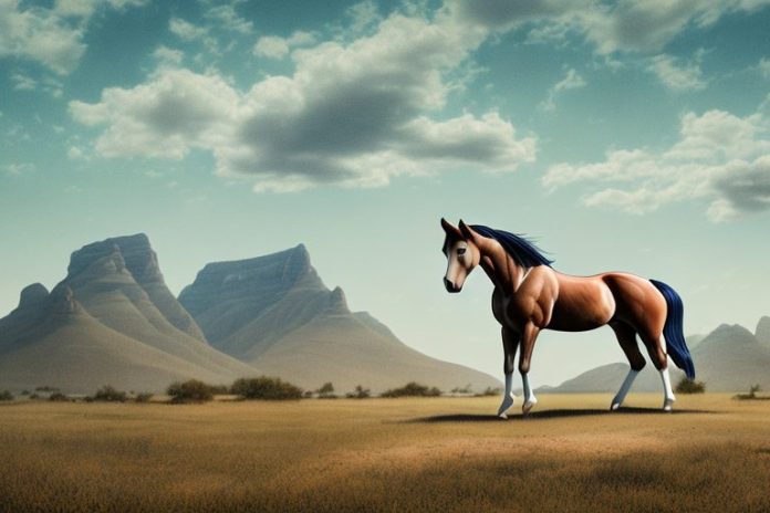 A mustang horse in a rural landscape in modimolle