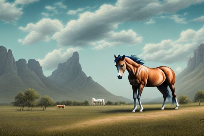 A mustang horse in a rural landscape in nelspruit