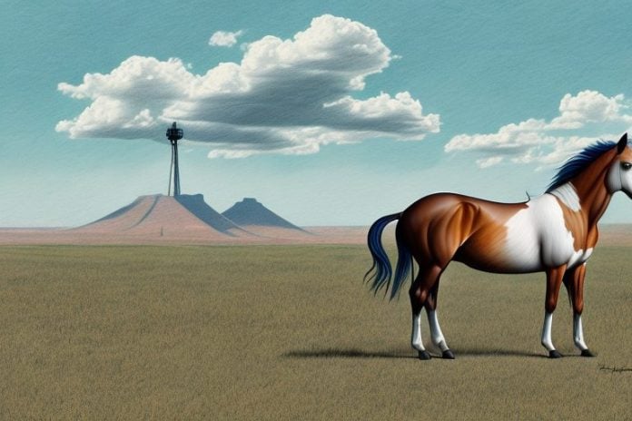 A mustang horse in a rural setting in delmas