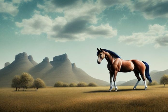 A mustang horse in a rural landscape in ermelo