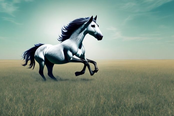A wild mustang horse running through the grasslands of mafikeng