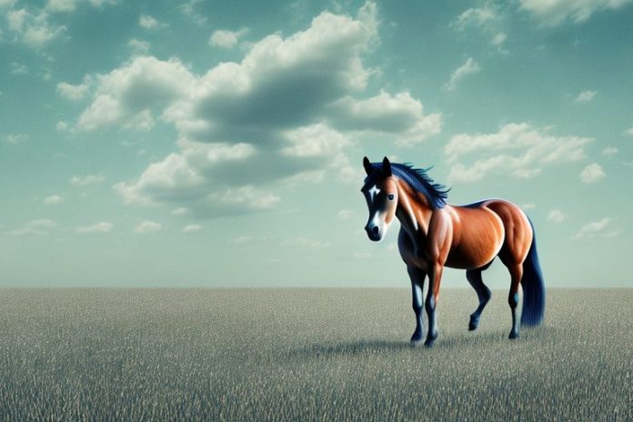 A mustang horse standing in a field in potchefstroom