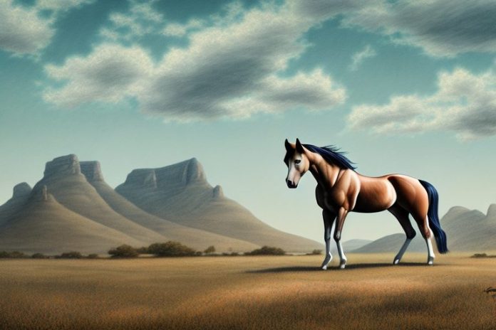 A mustang horse in a rural landscape in brits