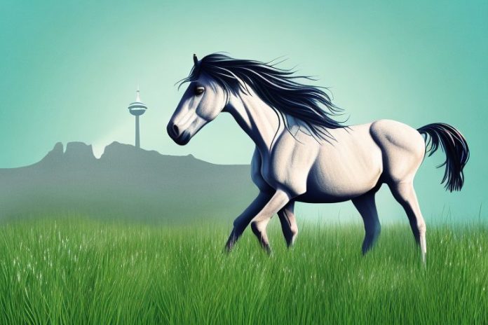 A brumby horse in a grassy field in amanzimtoti