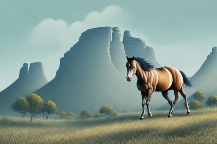 A brumby horse in the landscape of mthatha