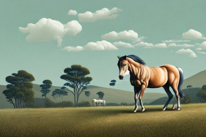A brumby horse in a rural landscape in grahamstown