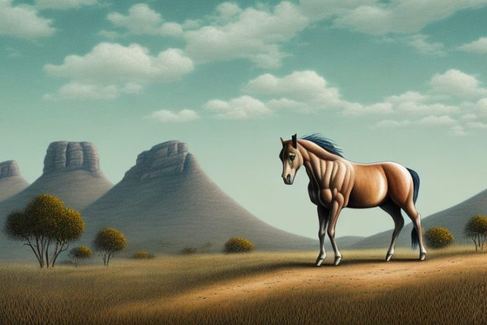 A brumby horse in a rural landscape in bisho