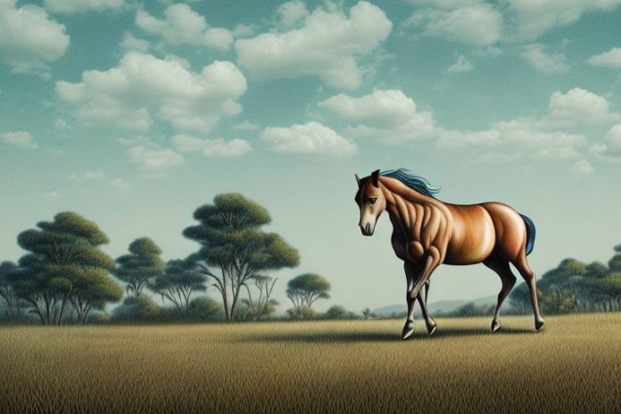 A brumby horse in a rural landscape in sasolburg