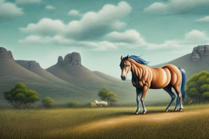 A brumby horse in a rural landscape in botshabelo