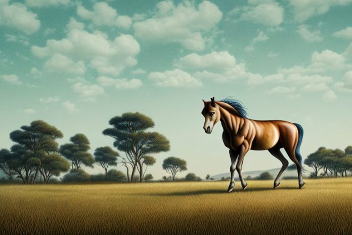 A brumby horse in a rural landscape in kroonstad