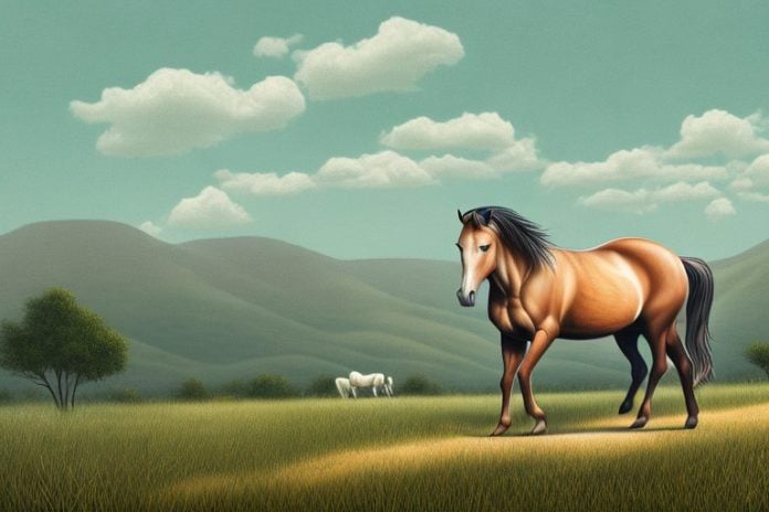 A brumby horse in a rural landscape in virginia
