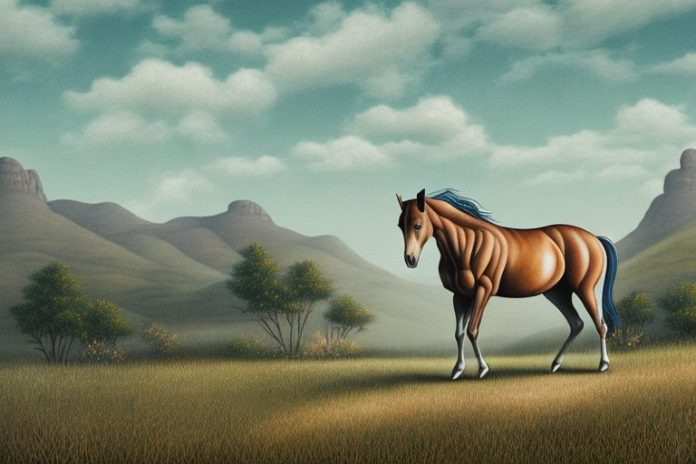 A brumby horse in a rural landscape in ficksburg